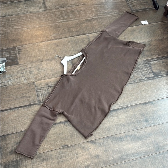 NWT FREE PEOPLE New Haven Pullover Brown Distressed Sweatshirt SIZE M - Picture 2 of 12